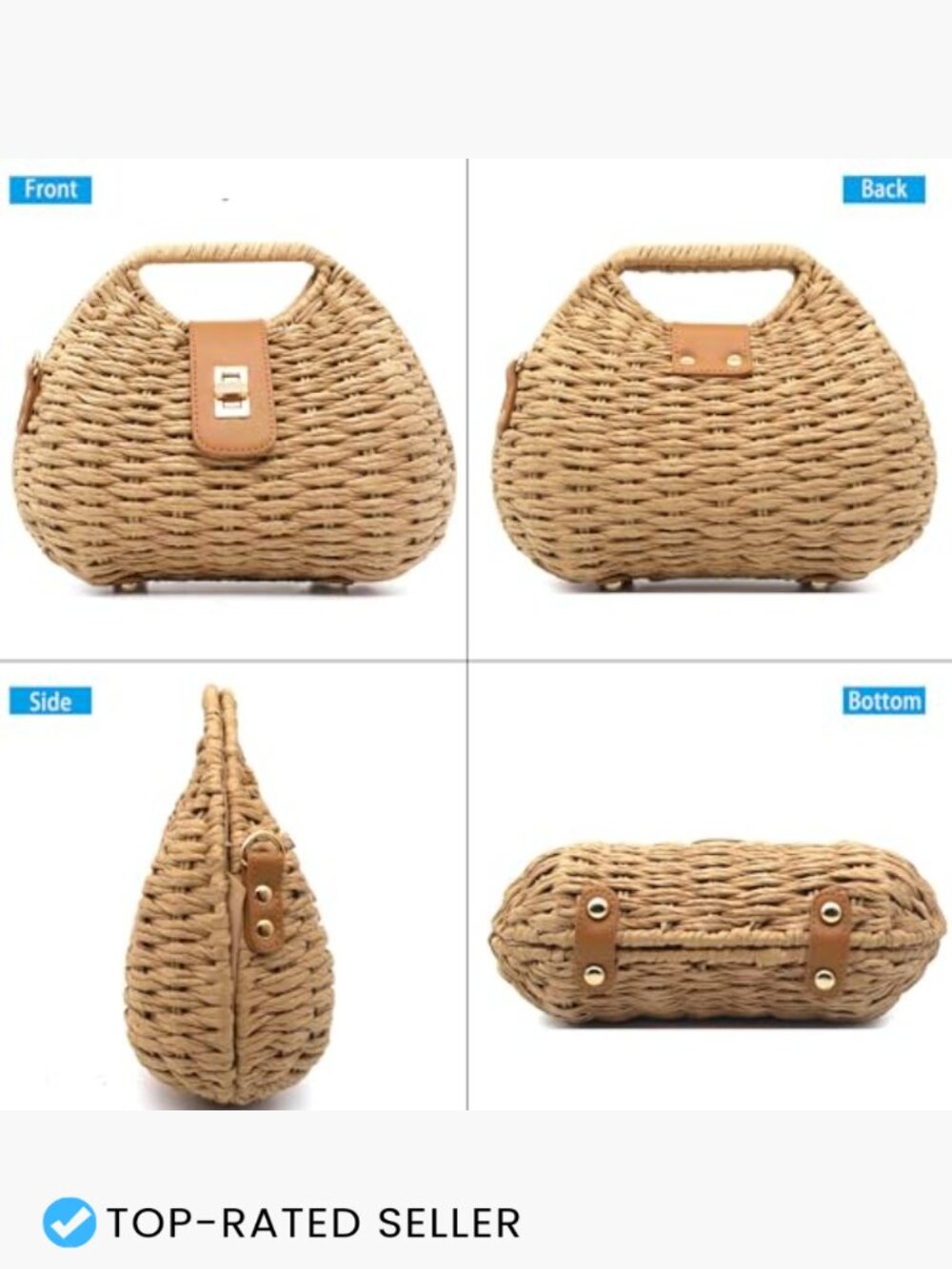 Woven Straw Tote Crossbody Bag Lightweight Handmade Summer Beach Clutch - Picture 4 of 7